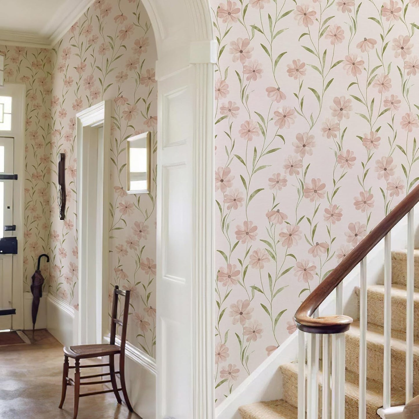 JiffDiff Floral Wallpaper Peel and Stick Pink Daisy Wall Paper Summer Flowers Nursey Room Self Adhesive Contact Paper Stick on Wall Decor for Bedroom Cabinets Bathroom(118" X 17.3", Pink Floral)