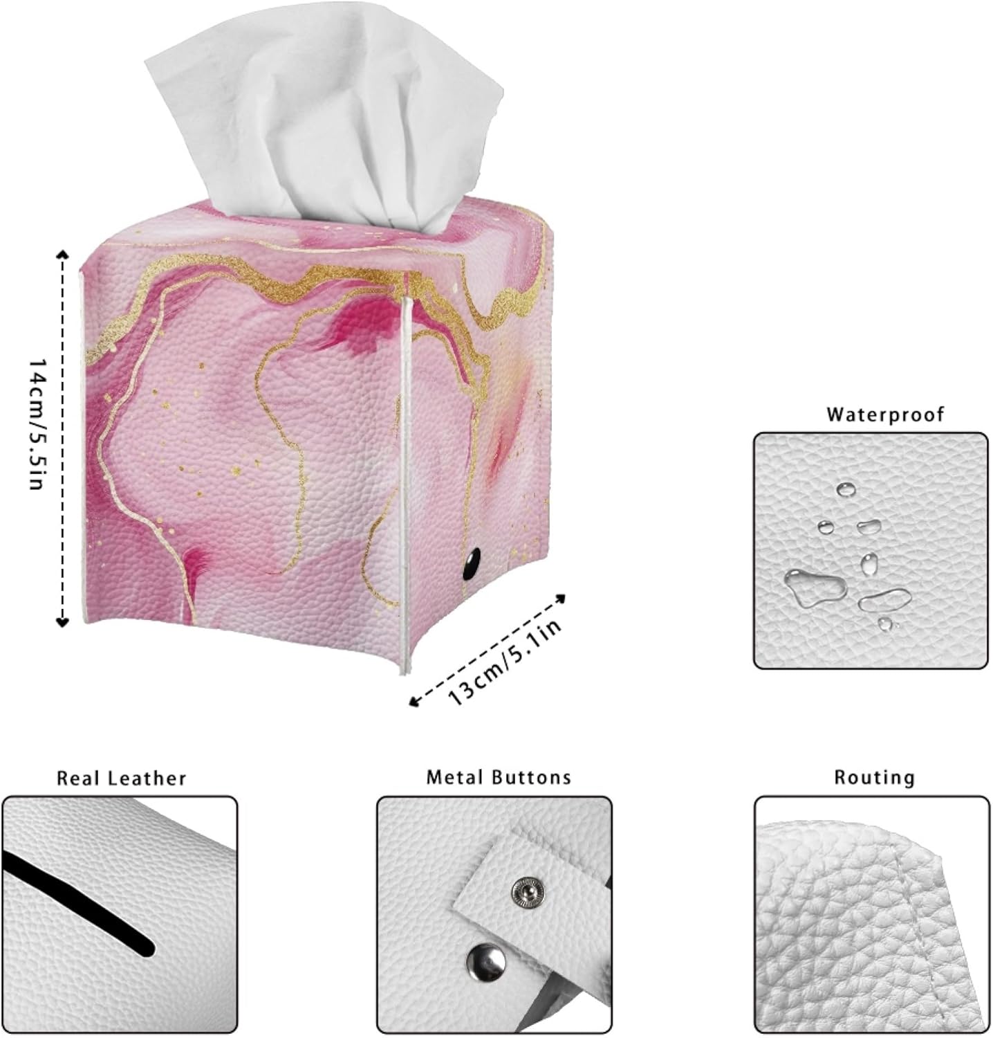 ZFRXIGN Pink Marble Print Tissue Box Cover - Square Tissue Box Holder for Bathroom, Dresser, Vanity, Countertop, Tabletop, Office, Car