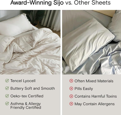 Sijo AiryWeight Tencel Sheet Set, 100% Lyocell Derived from Eucalyptus, Buttery Soft, Architectural Digest Best Cooling Sheets Winner - 3pc - 2 Pillowcases 1 Fitted (Blush, Queen)