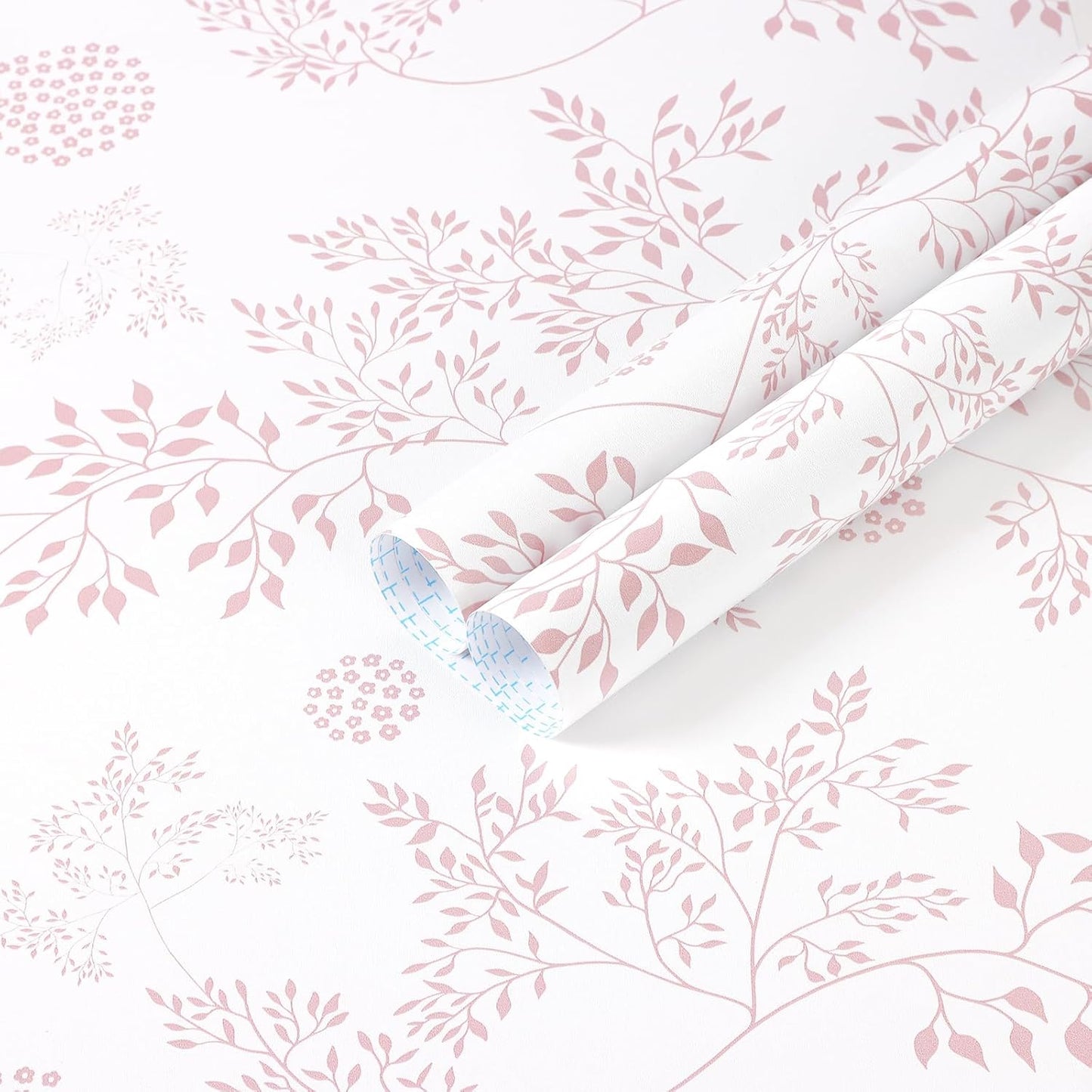 Heroad Boho Peel and Stick Wallpaper Pink Floral Contact Paper 17.3"x78.7" Leaf Wall Paper Removable Self Adhesive Wallpaper for Cabinet Bathroom Waterproof Nursery Decor Vinyl Papel Tapiz para Pared