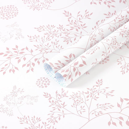 Heroad Boho Peel and Stick Wallpaper Pink Floral Contact Paper 17.3"x78.7" Leaf Wall Paper Removable Self Adhesive Wallpaper for Cabinet Bathroom Waterproof Nursery Decor Vinyl Papel Tapiz para Pared