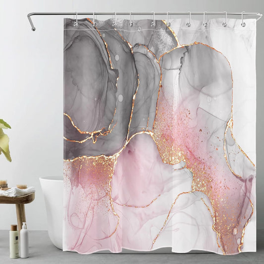 LB Grey and White Shower Curtain Decor,Pink and Black Marble Texture Modern Abstract Shower Curtain for Bathroom 60X72 inch Polyester Fabric Bathroom Decoration Bath Curtains Hooks Included
