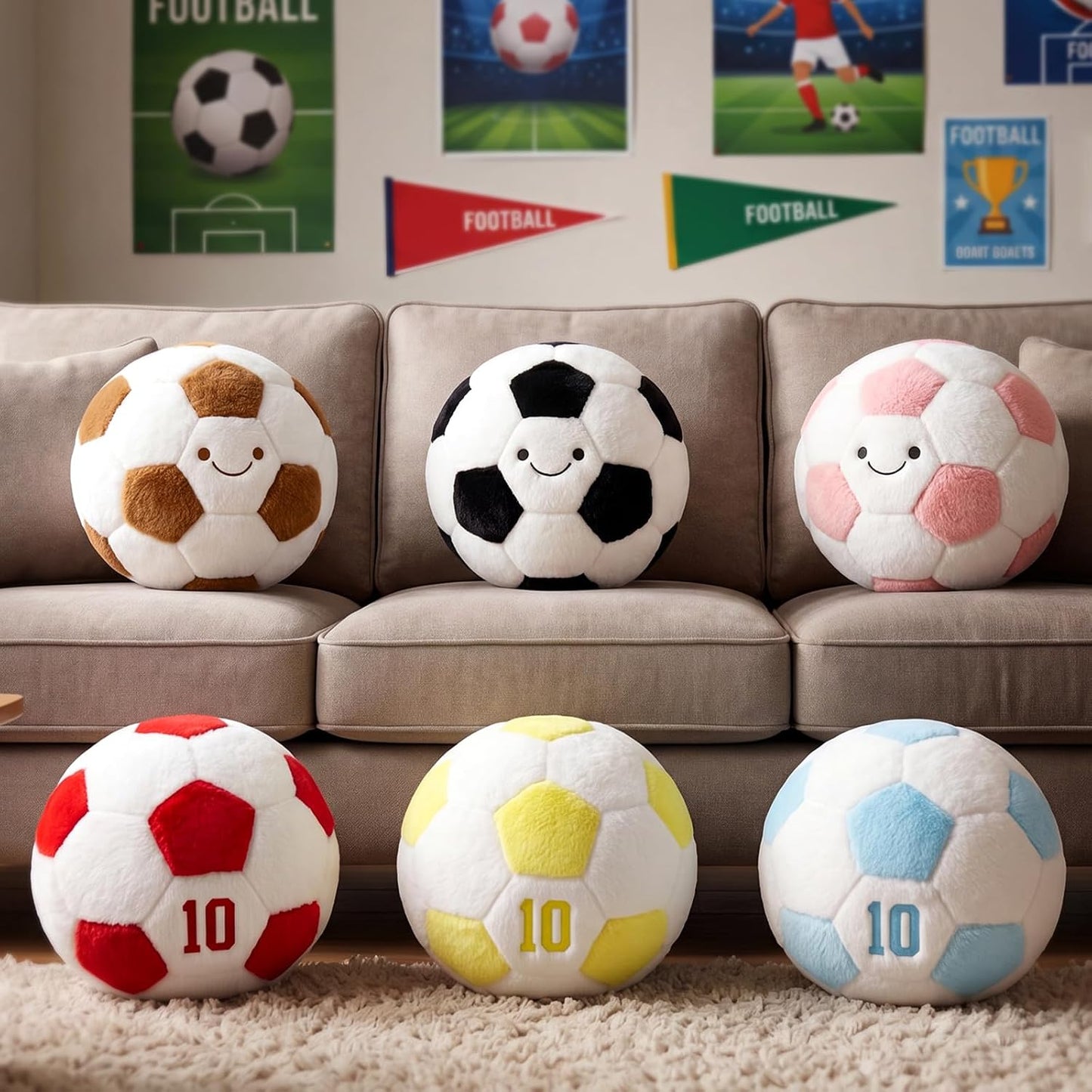 PEACH CAT Soccer Ball Plush 9.8" Cute Soccer Pillow Decorative Football Shaped Round Throw Pillows Gifts Decor for Room Bed Sofa Couch Blue
