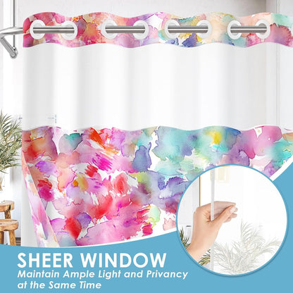 No Hook Pink Teal Blue Yellow Shower Curtain with Snap in Fabric Liner Set, Polka Dot Colorful Double Layers Waterproof Fabric with See Through Top Window Open Grommet Bath Curtain 71x74 Inch
