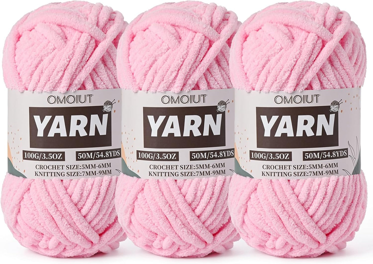 3 Pack Dark Pink Fluffy Chunky Chenille Crochet Yarn, Baby Yarn for Crocheting Soft Blanket, Bulky Velvet Yarn (100g/54.8yds Each), Plush Amigurumi Yarn for Knitting Crafts, Scarves, Puzzle