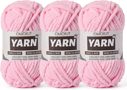 3 Pack Dark Pink Fluffy Chunky Chenille Crochet Yarn, Baby Yarn for Crocheting Soft Blanket, Bulky Velvet Yarn (100g/54.8yds Each), Plush Amigurumi Yarn for Knitting Crafts, Scarves, Puzzle