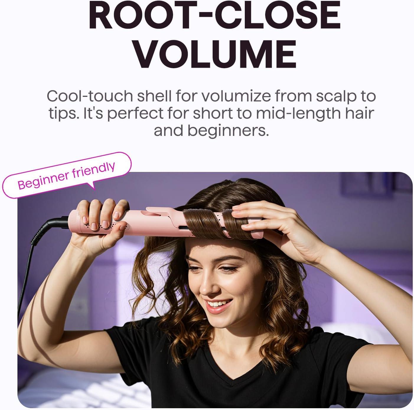 Wavytalk Airflow Styler Curling Iron, Cool Curl, 360° Cool Air Lock in Style for Lasting Curls, Reduces Damage, 2 in 1Hair Straightener and Curler, 1.25 Inch, Anti-Scald for Short Long Hair, Pink