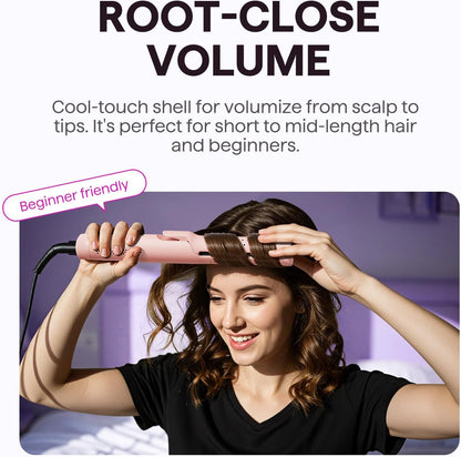 Wavytalk Airflow Styler Curling Iron, Cool Curl, 360° Cool Air Lock in Style for Lasting Curls, Reduces Damage, 2 in 1Hair Straightener and Curler, 1.25 Inch, Anti-Scald for Short Long Hair, Pink