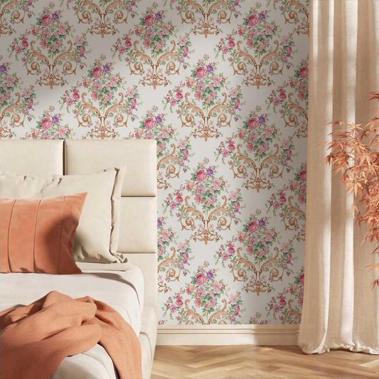 Vintage Pink Damask Flowers Pink Rose Floral Peel and Stick Wallpaper Wall Decor Self Adhesive Wall Paper Stick on Easy Peel Off Contact for Renter Apartment