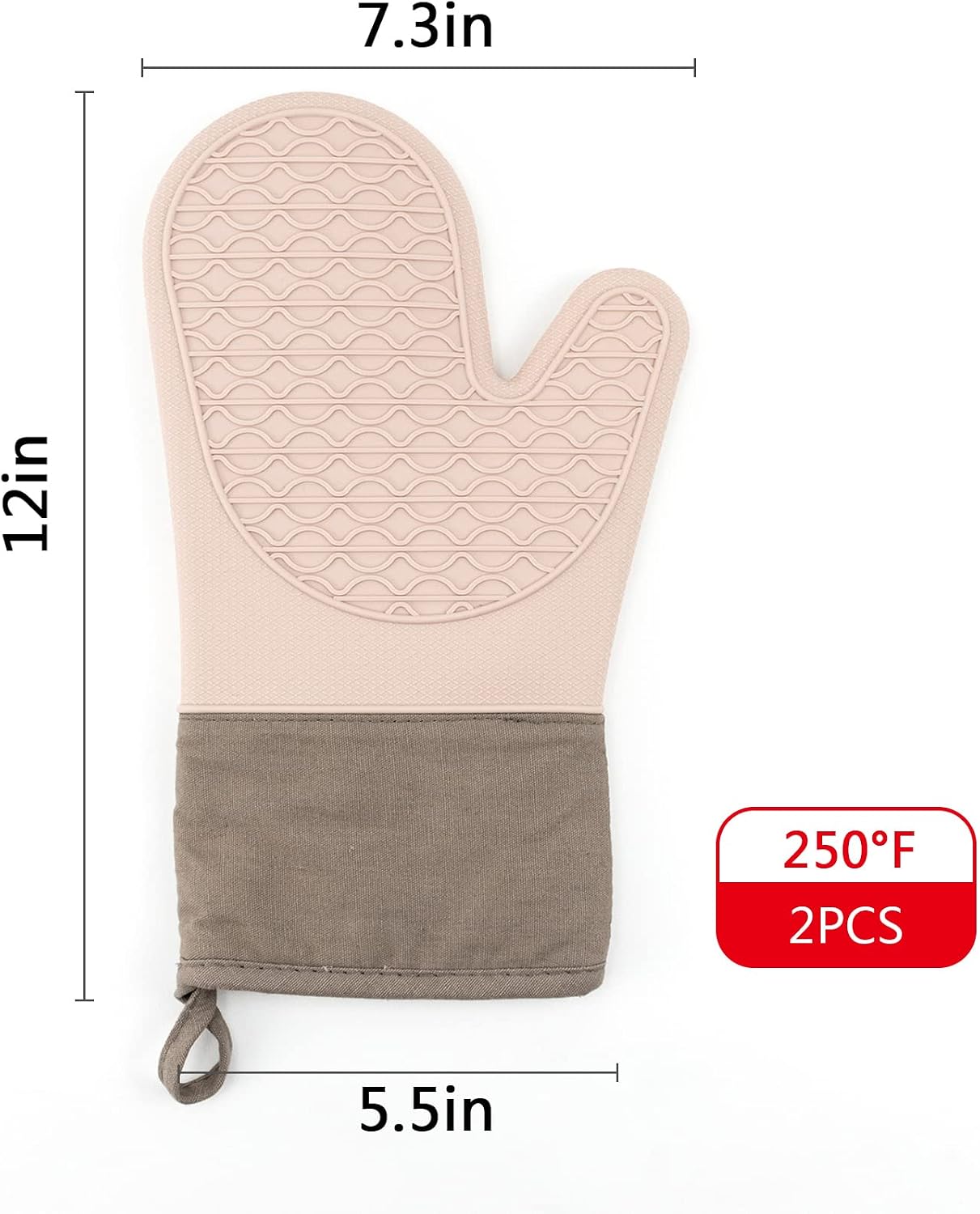 LB Silicone Oven Mitts Heat Resistant Oven Mitts Set with Soft Quilted Cotton Lining, Gloves Pot Holders and Oven Mitts Sets for Kitchen Cooking and BBQ, Easy Clean 2-Piece Set (Pink)