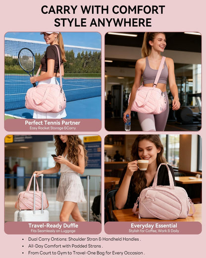 Tennis Tote Bag for Women – Waterproof Lightweight Travel Gym Bag with Shoulder Strap, Holds 2 Rackets, Pickleball & Badminton Bag with Shoe Compartment, Wet/Dry Separation, Fits 15.6" Laptop