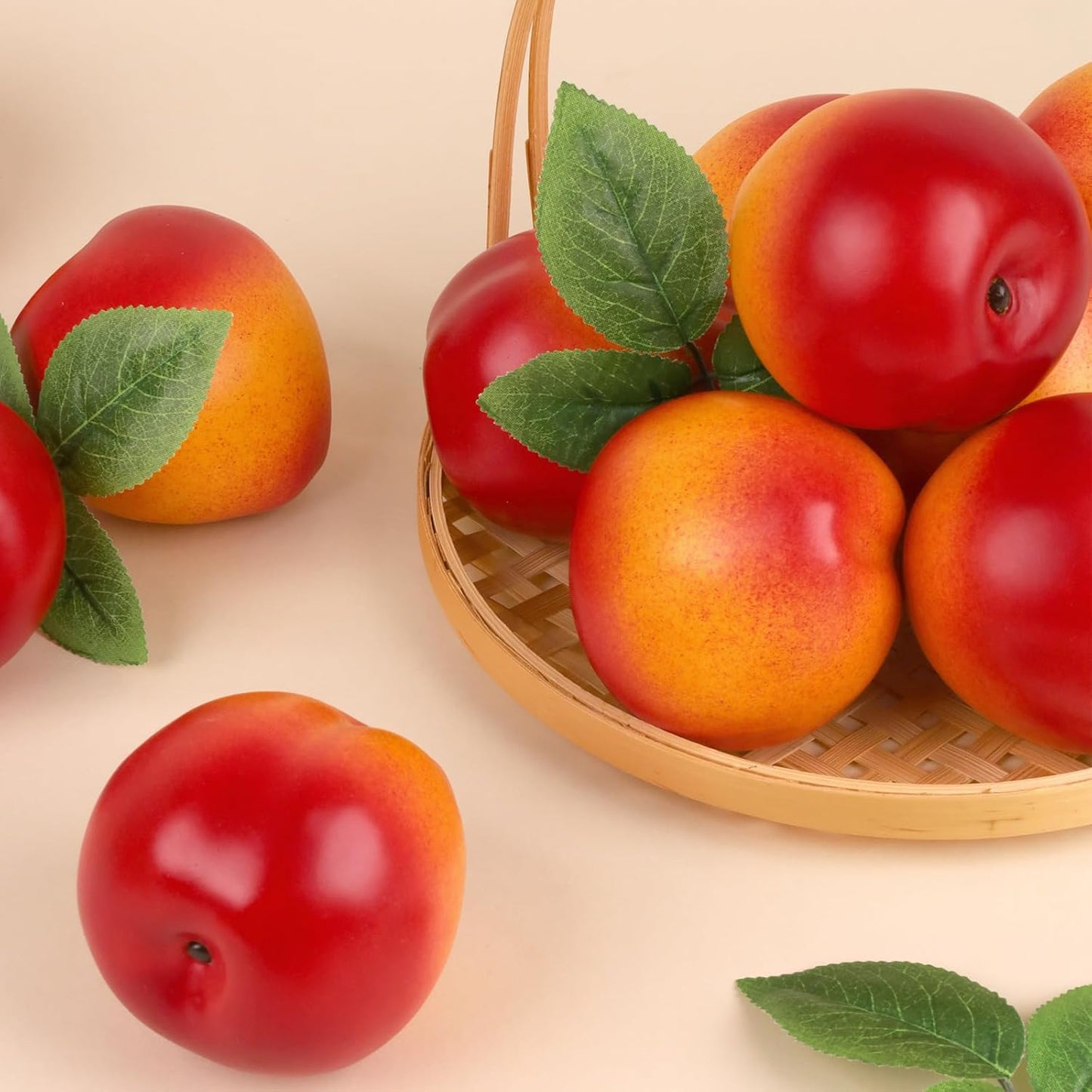 Gresorth 6pcs Artificial Peach Decoration Fake Nectarine Fruit Display Faux Lifelike Fruits Ornament Home Party Kitchen Christmas