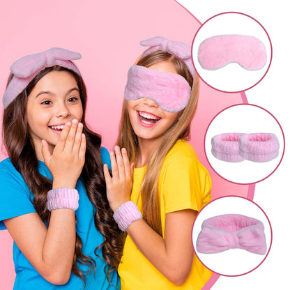 18 Pcs Sleepover Party Supplies for Girls, Sleepover Stuff Eye Mask Spa Headband Hair Scrunchie Tote Bag, Slumber Party Supplies for Women, Wash Cloths Hairbrush Sleeping Stuff Accessories (Pink)