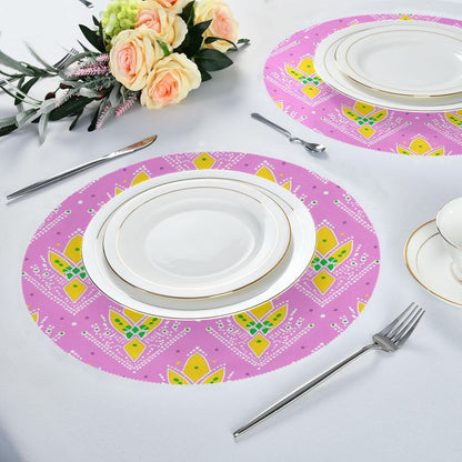 Yellow Peach Pattern rattan round placemats reusable chalkboard placemats pvc individuales para mesa de comedor elegantes 15.4x15.4in set of 6