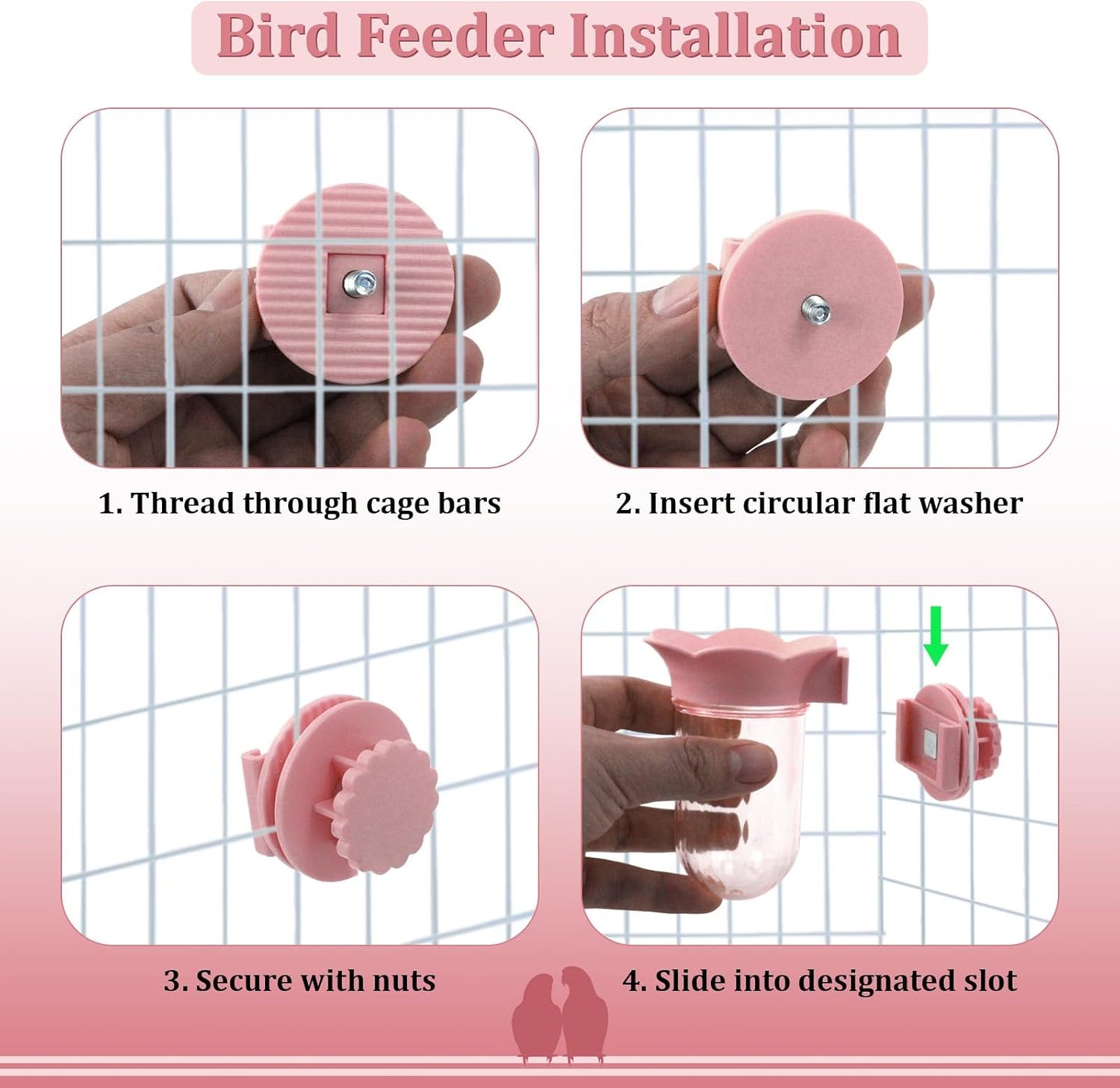 2 PCS Bird Cage Vegetable Feeder, Bird Food Dispenser with Water Storage Design to Keep Vegetables Fresh, Hanging Birds Feeder, Parakeet Cage Accessories for Cockatiel & Small Birds (Pink)