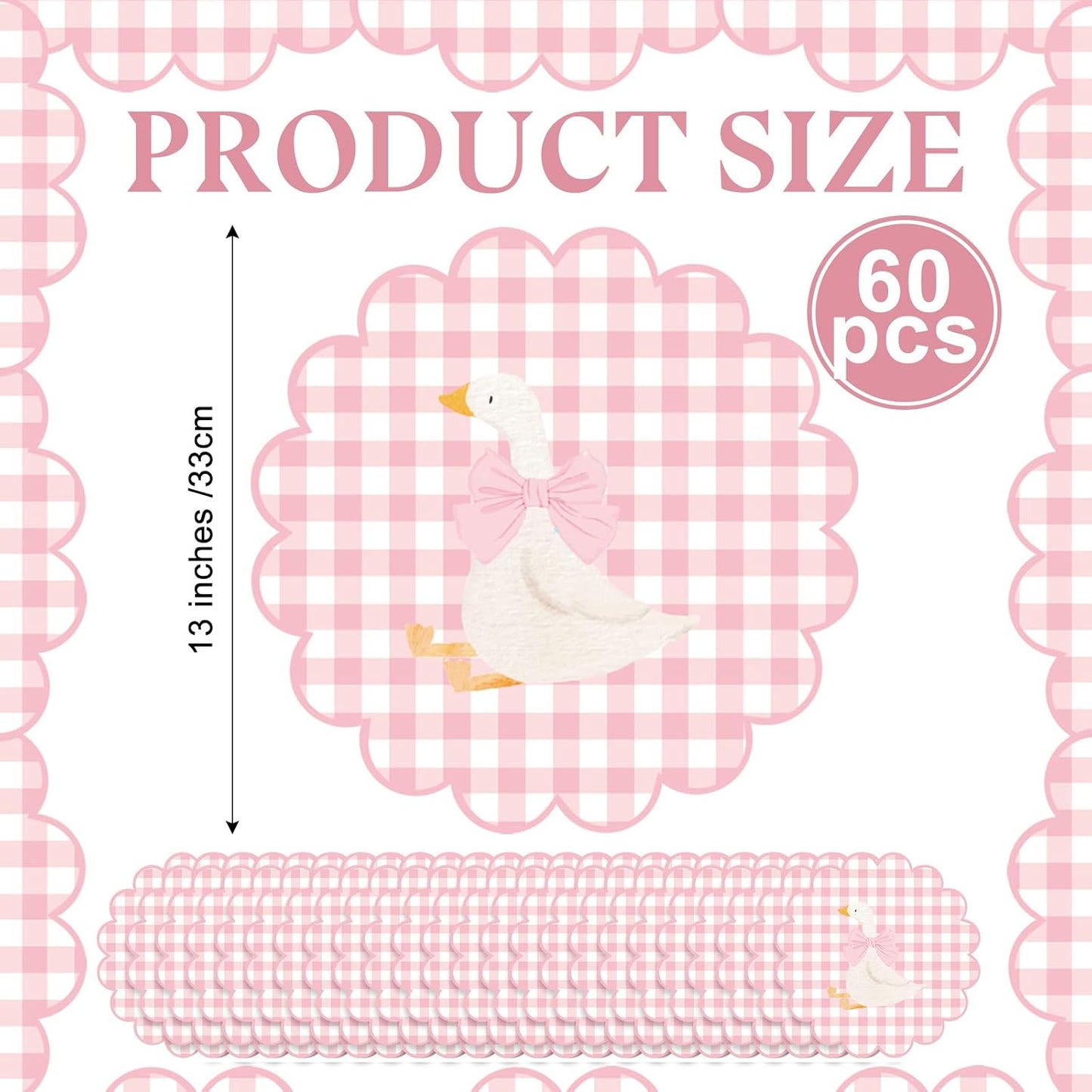 60 Pcs Gingham Placemat, 13.5 Inch Scalloped Paper PlaceMats Silly Goose Party Disposable Table Place Mats Decorative Paper for Baby Shower Gender Reveal Birthday Party(Pink)