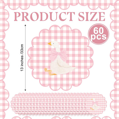 60 Pcs Gingham Placemat, 13.5 Inch Scalloped Paper PlaceMats Silly Goose Party Disposable Table Place Mats Decorative Paper for Baby Shower Gender Reveal Birthday Party(Pink)