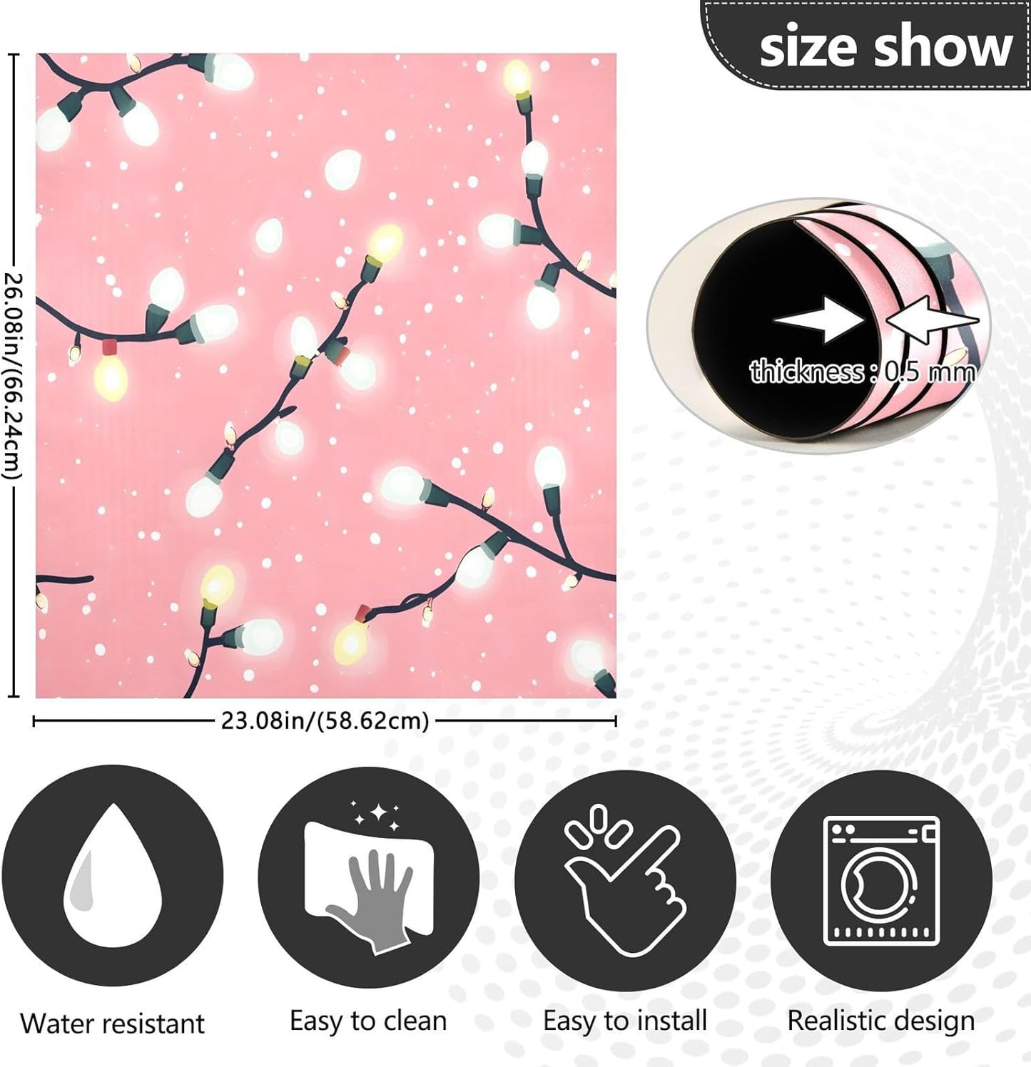 Christmas Dishwasher Magnet Cover for Washers Fridge Christmas Lights Pattern Pink Panel Decal Cover Washing Machine Cabinet Reusable Dishwasher Door Covers Decorative-23 W x 26" H Inch