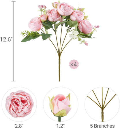 Mkono Peonies Artificial Flowers, Small Silk Flowers for Home Decor Indoor Fake Bouquet Faux Floral Arrangements Dining Table Centerpieces for Kitchen Party Decor Pink
