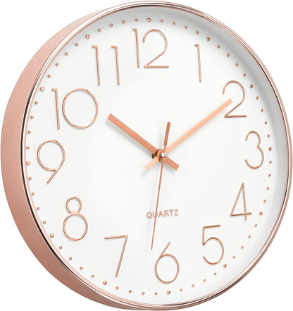 Foxtop 14 Inch Large Wall Clock Silent Non-Ticking Battery Operated Round Quartz Modern Wall Clock Decorative for Living Room Bedroom Kitchen Home Office (Rose Gold)