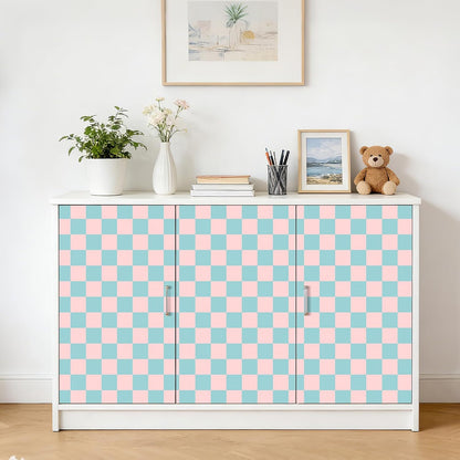 YENHOME Pink Blue Checkered Peel and Stick Wallpaper 70s Retro Pastel Plaid Removable Wallpaper 17.5"X118" Mid Century Rental Friendly Geometric Wall Paper for Bedroom Bathroom Accent Wall Cabinets