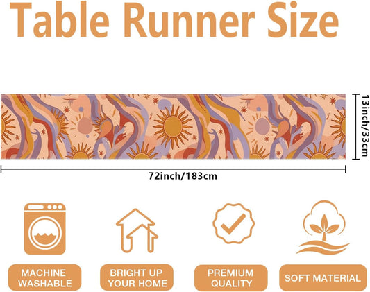 Bohemian Abstract Table Runner, Peach Sun Waves Pattern for Seasonal Dining Decor and Holiday Gatherings 13x72 Inch