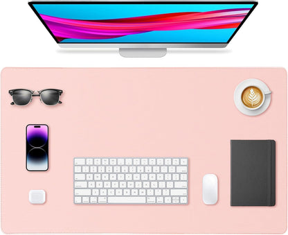 Leather Desk Pad Protector, Office Desk Mat, Large Mouse Pad, Non-Slip PU Leather Desk Blotter, Waterproof Computer Desk Writing Pad for Office and Home (Light Pink, 23.6" x 13.7")