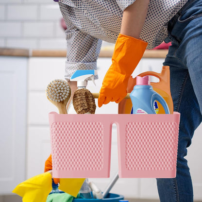 Shower Caddy Portable and Cleaning Caddy Organizer for Bathroom, Kitchen, Toiletries Storage ，Caddy organizer with handle, Rust-Resistant, Durable Material (Pink, 9.36" L×7.73" W×7.24" H)