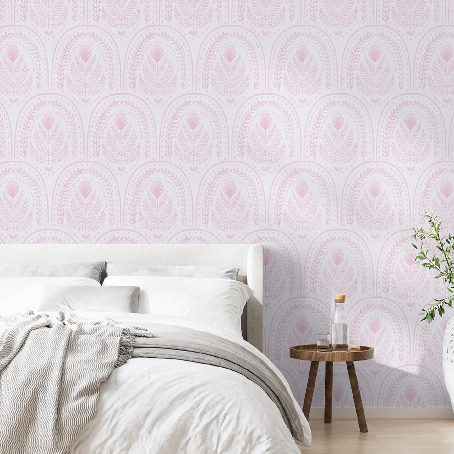 Abyssaly Boho Peel and Stick Wallpaper Pink and White Wallpapers Modern Contact Paper Removable Self-Adhesive Waterproof Wall Paper Vinyl Rolls for Bedroom Bathroom Cabinets Decor 17.3" x 118"
