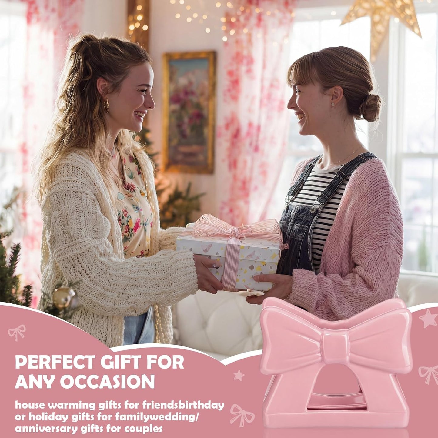 Remerry Pink Bow Napkin Holder for Table Cute Coquette Kitchen Napkin Holder Pink Bow Ceramic Upright Tissue Dispenser Coquette Kitchen Decoration Gifts for Home Baby Shower Bridal Shower