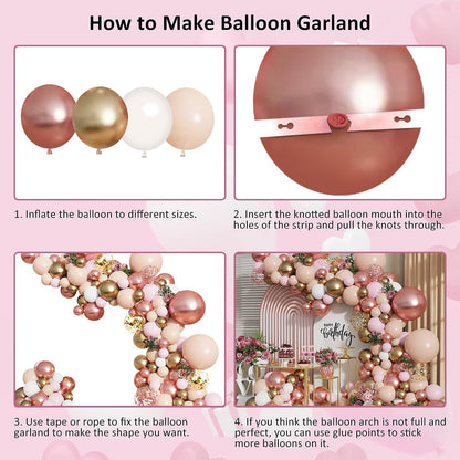 Blocesa Rose Gold Balloon Garland Kit, Nude Pastel Pink Metallic Gold Matte White Balloons Gold and Rose Gold Confetti Balloons for Girl Birthday Coquette Party Wedding Bridal Shower Decorations