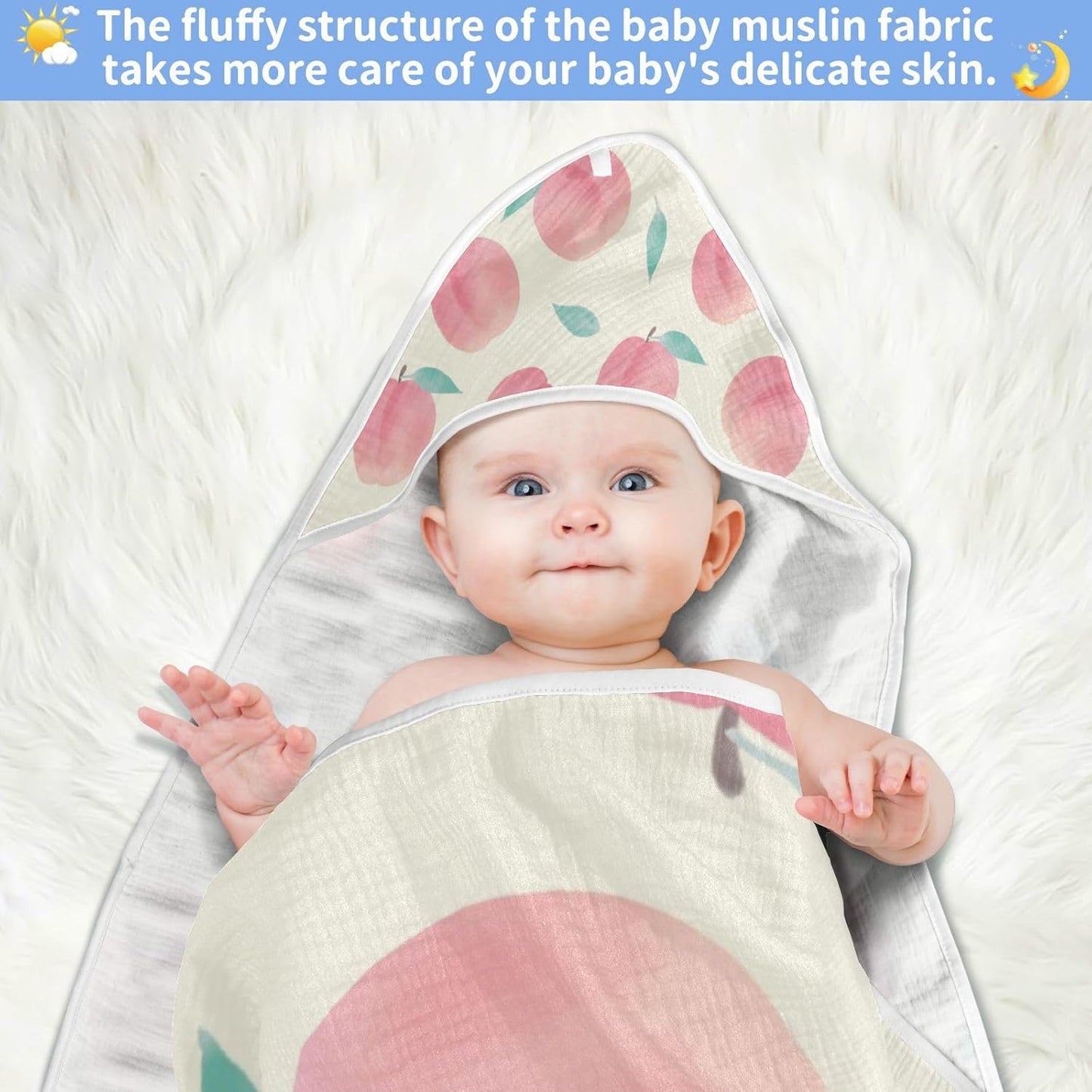 YETTASBIN Peach Baby Towel, Ultra Soft Absorbent Cotton Baby Hooded Bath Towel for Newborn Baby Boy Girl, Toddler, Infant Registry Gift - 30 x 30 Inch