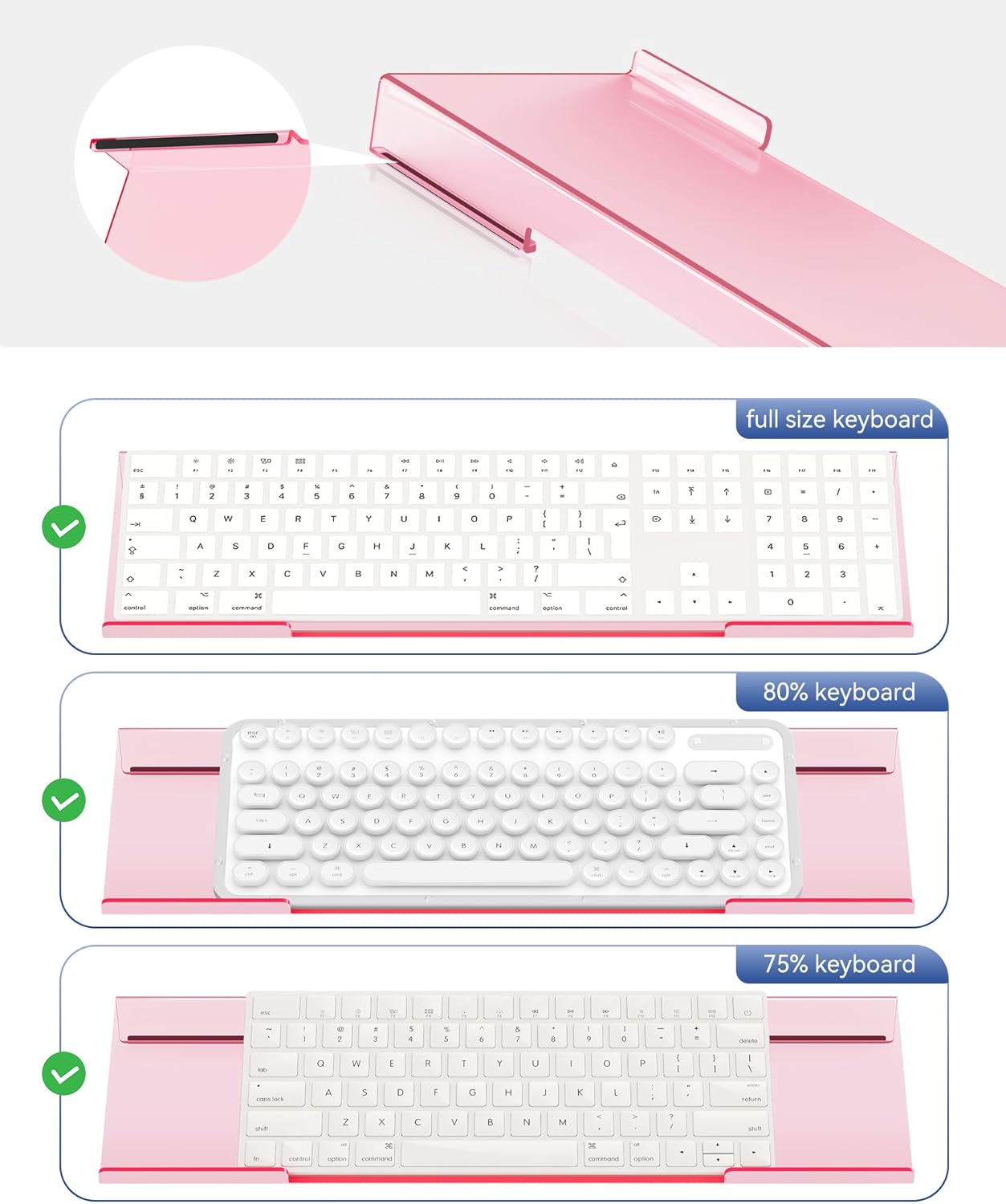 Ergonomic Computer Keyboard Stand for Desktop (Clear Pink), Keyboard Tilted Elevated Rack Key Board Holder Riser Stand for Office Home Desk Work