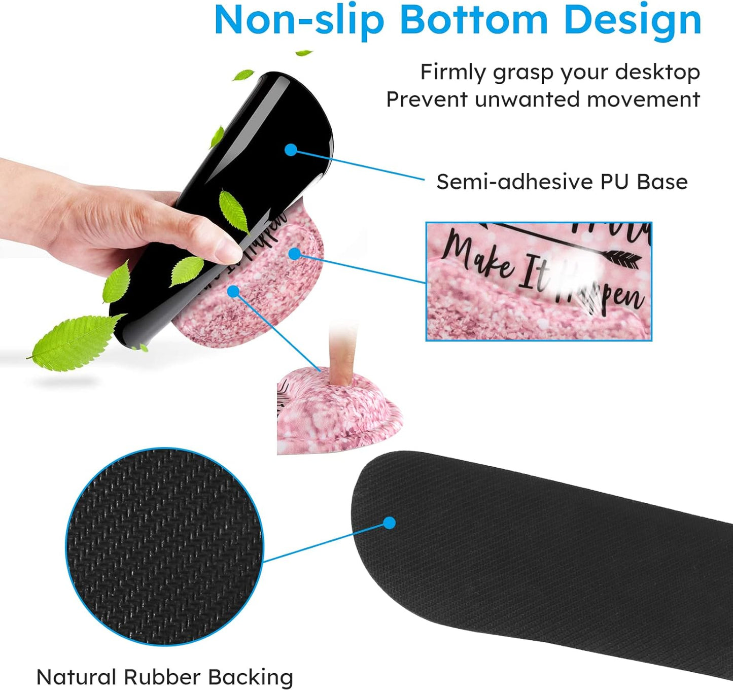 iCasso Mouse Pad,Large Pink Desk Mat Set, 4in1 XXL Mousepad + Keyboard Wrist Rest+Mouse Wrist Rest+Coaster with Ergonomic Desk Pad for Home Office Table Computer Cover -Pink Stay Positive