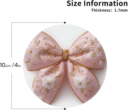 Light Pastel Pink Bow Balloon Embroidered Floral Drinks Coasters Set of 4 Leather Drink Coasters for Tabletop Protection Heat Resistant Bar Cup Mat Pad