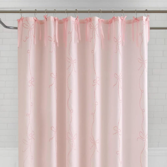 Bow Shower Curtain, Coquette Handcrafted Bow Tie Bath Curtain for Master Bathroom, Ruched Microfiber Bathroom Curtain with 12 Buttonholes, 72" W x 72" H (Elegant Pink)