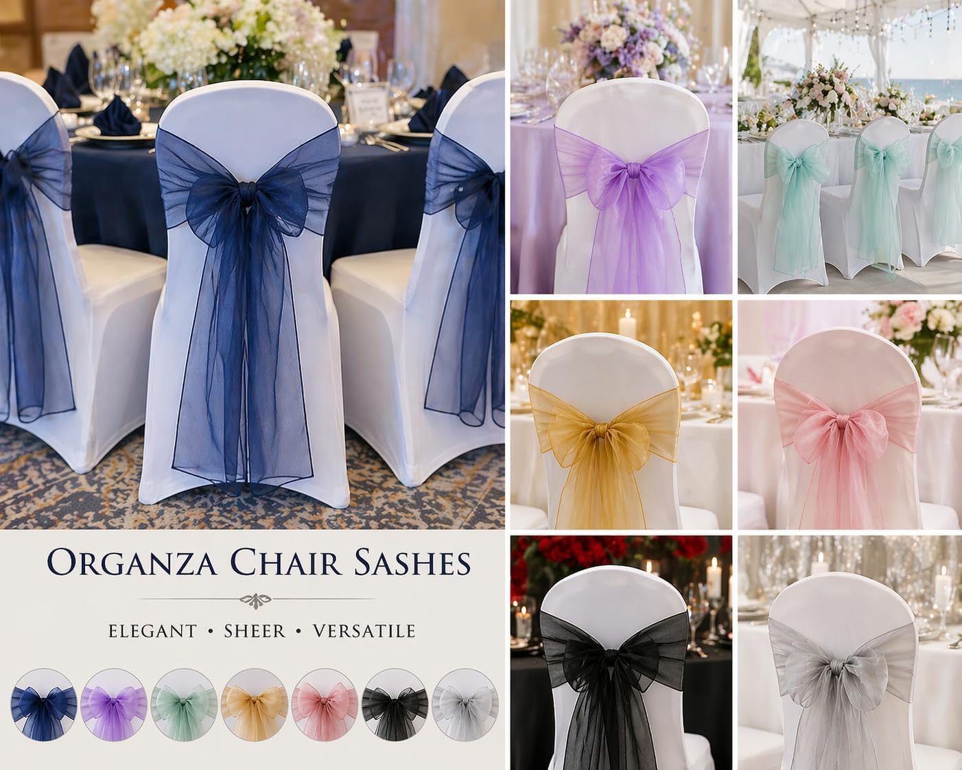 Elegant Organza Chair Sashes Sheer Fabric Sashes for Weddings, Parties, and Special Events – (Pack of 10 PC, Baby Pink)