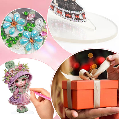 MVVMTOP Diamond Art Painting Tabletop Decoration, DIY Pink Doll, 5D Diamond Art Home Desktop Decoration By Number Mosaic Arts Crafts for Home Office Acrylic Tabletop Decor, Christmas Handmade Gift