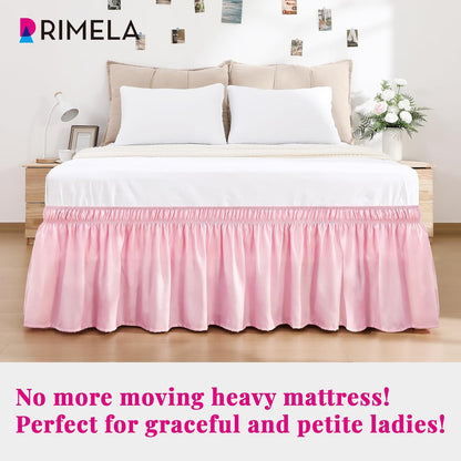 RIMELA Dusty Pink Bed Skirt Queen Size 15 Inch Drop, Wrap Around Elastic Bedskirt, Dust Ruffle for Adjustable Bed Base Machine Washable Easy to Install Bed Skirts
