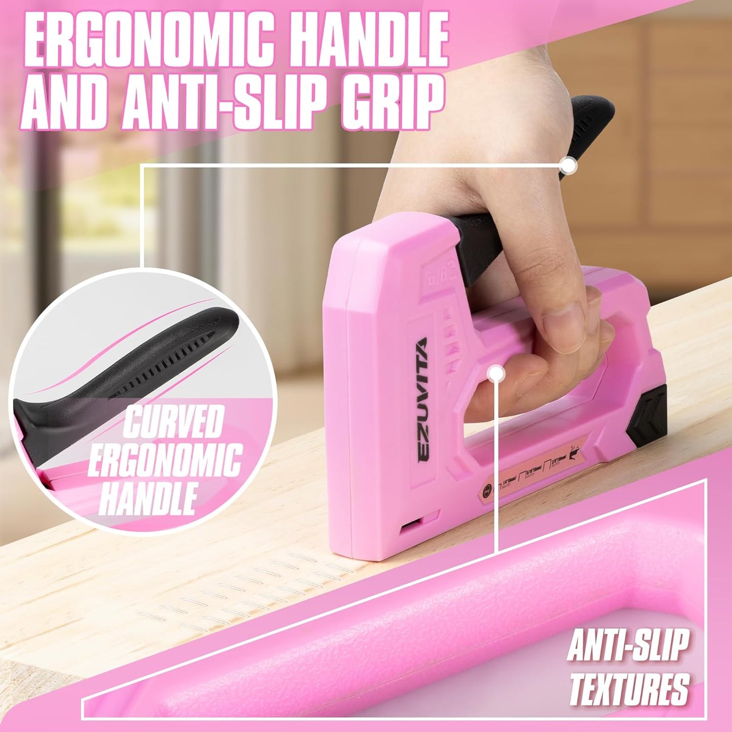 Light Duty Staple Gun for Wood, Pink Upholstery Staple Gun Kit with 2000pcs JT21 Staples 1/4, 5/16, 3/8 inch and Staple Remover, Stapler Gun for Crafts, DIY, Classroom, Mothers Day Gift
