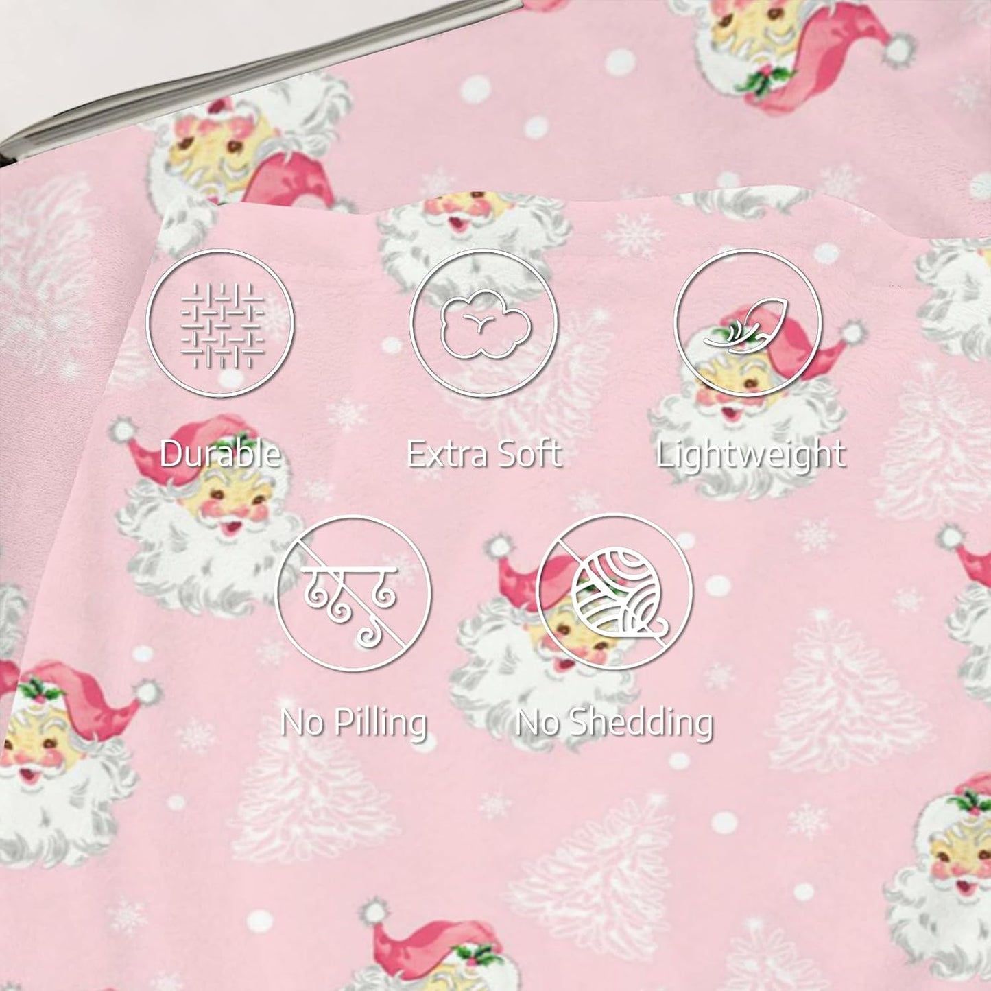 Christmas Santa Claus Throw Blankets, Xmas Tree Soft Anti Pilling Flannel Blanket, Winter Snowflake Decorative Lightweight Pink Blanket, 30x40 Inches Sofa Fleece Blanket