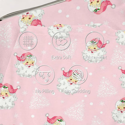 Christmas Santa Claus Throw Blankets, Xmas Tree Soft Anti Pilling Flannel Blanket, Winter Snowflake Decorative Lightweight Pink Blanket, 30x40 Inches Sofa Fleece Blanket