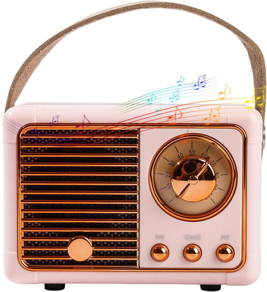 Mini Bluetooth Speaker, Vintage Retro Decor, Portable Wireless Bluetooth Speaker, Vintage Cute Old Fashion Style for Bedroom Kitchen Desk Office Party Outdoor Travel(Pink)