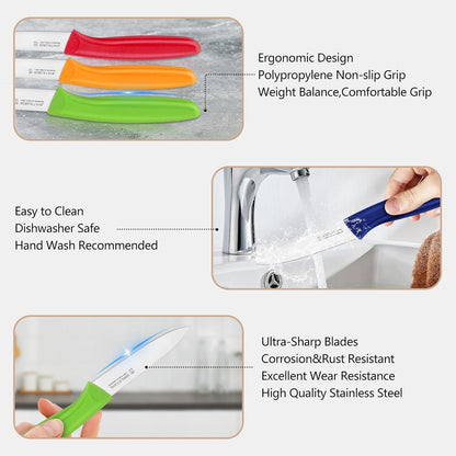 Paring Knives Set,Stainless Steel Paring Knife Set of 6,Sharp Vegetable&Fruit Knifes,Small Knife Set,Ergonomic Handle Paring Knives,Straight Edge Paring Knife Set,Pink Peeling Knife
