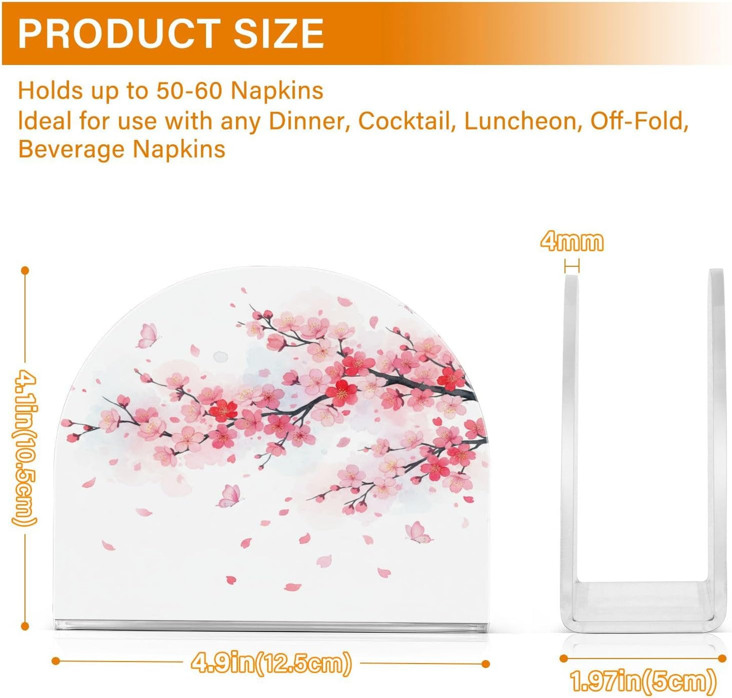 Beautiful Spring Pink Cherry Blossom Napkin Holder for Table Kitchen Decor Acrylic Paper Napkin Holders for Tissue Dining Room Indoor Outdoor Party Holiday Accessories