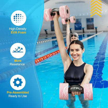 Water Weights Aquatic Pool Dumbbells for Swimming Exercise - EVA Foam Swim Pool Weights with Handle Strip, 2PCS Lightweight Water Dumbbells, Aerobics Swimming Exercise Equipment