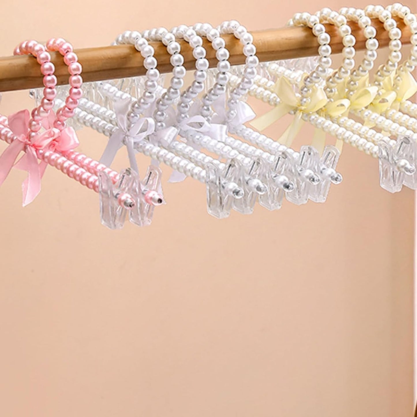 13 inch Pearl Hanger Pants Hangers with Clip,Cute Ribbon Bow Hanger Clip Hangers for Wedding Dress Bride Bridesmaid Lingerie