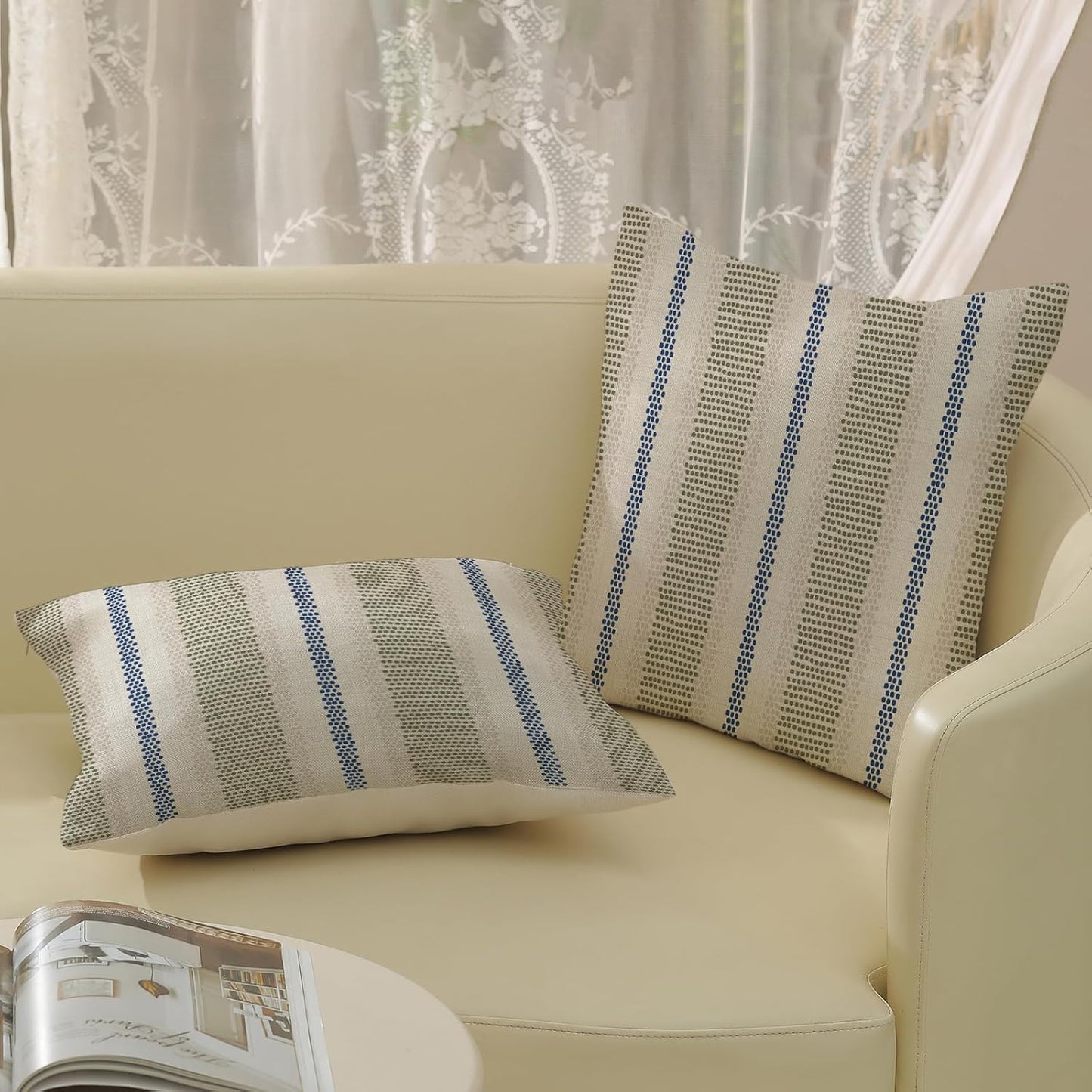 Pink Sage Green Pillow Covers 18x18 Inch 2 Pcs Boho Preppy Polka Dots Striped Decor Throw Pillows Modern Geometric Outdoor Farmhouse Decoration Pillowcase Linen Cushion Cover for Couch Sofa