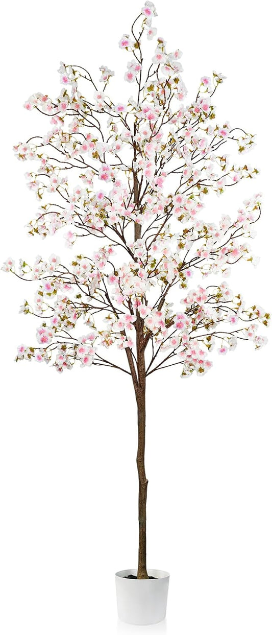 Caxchiling Cherry Blossom Tree 6FT, Artificial Pink Tree Indoor with White Planter, Faux Potted Silk Plant for Home, Office, Wedding, Garden, Party, Hotel Decoration