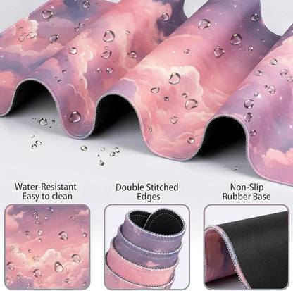 Pink Cloud Large Mouse Pad for Desk Cloud Keyboard Wrist Rest 4PCS Extended Cloud Desk Mat Pad Set Memory Foam Non-Slip Ergonomic Cute Gaming Mouse Pad Wrist Support for Computer Laptop Home Office